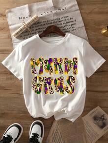 Camiseta de manga corta con estampado de leopardo para mujer - Cuello redondo, estilo casual de verano, lavable a máquina, adecuada para uso diario y ocasiones de fiesta. - Blanco - Ver 1