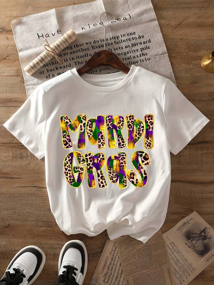 Camiseta de manga corta con estampado de leopardo para mujer - Cuello redondo, estilo casual de verano, lavable a máquina, adecuada para uso diario y ocasiones de fiesta. - Blanco - Ver 1