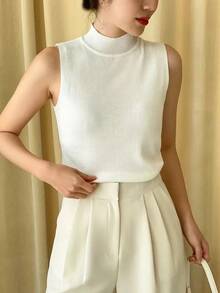 Chaleco De Suéter Con Cuello Simulado - Blanco - Ver 8