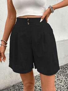 Pantalones cortos de mujer de unicolor y minimalistas para uso diario - Negro - Ver 5