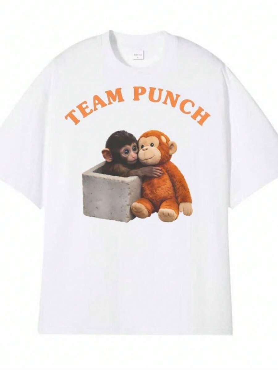 Punch The Monkey Printed T Shirts Men Women Summer Fashion Harajuku High Quality T-Shirt Comfort Casual O-Neck Oversized T Shirt - 白色 - 查看 1