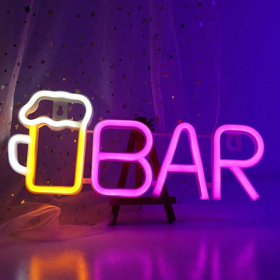 1 pieza Letrero de neón de bar, alimentado por batería o USB, tamaño 35.5x144.5cm/13.9x5.7in, adecuado para cumpleaños, bar, pub, patio, propuesta, aniversario, graduación, sala de juegos, Día de San Valentín, Día de la Madre, Día del Niño, Navidad y otras decoraciones de fiesta y decoración del hogar
