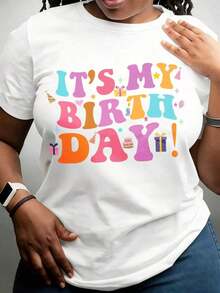 It's My Birthday Celebration T-Shirt With Colorful Lettering And Party Icons For A Fun Birthday Outfit - Vintage Street Style, Unisex, Cotton, Short Sleeve, Crew Neck, 100% Cotton. - 白色 - 查看 7