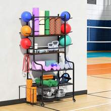 UNHO Sports Equipment Organizer Metal & Wood Large Storage Rack W Wheels For Garage 64x40x106cm - Black - View 11
