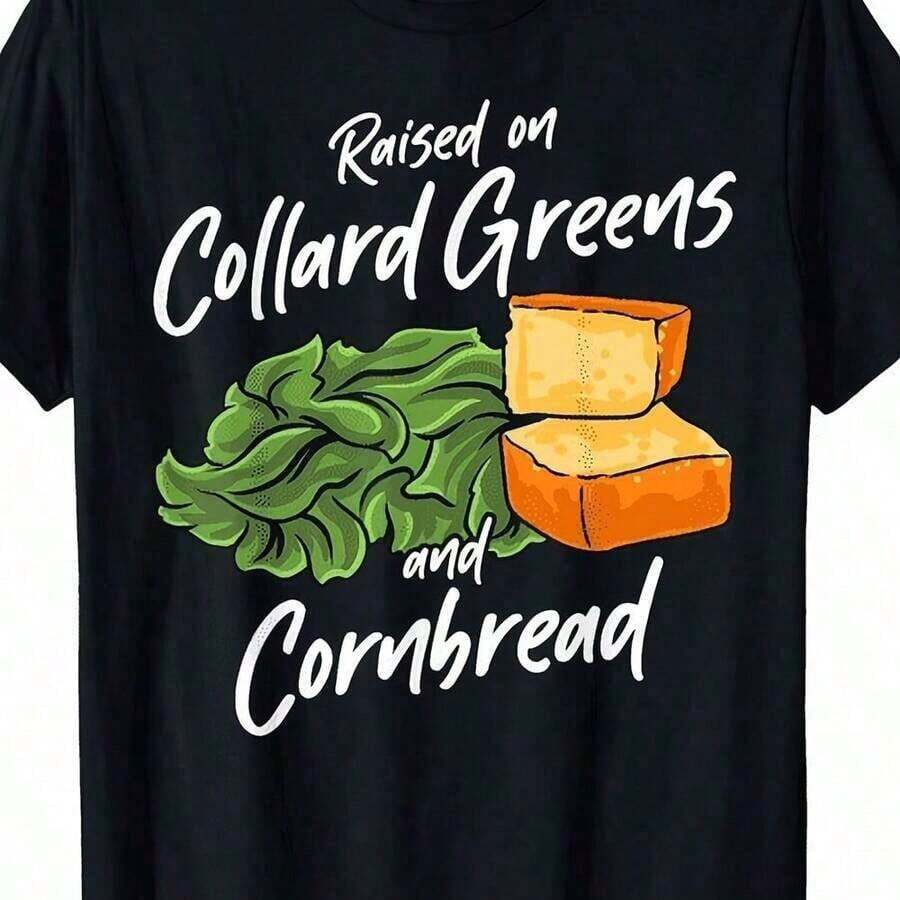 Camiseta de Estilo Retro de 180g para Hombre y Mujer, Estampada con Patrón de Cocina Sureña (Pan de Col y Maíz), Diseño Casual de Cuello Redondo, Ideal para Barbacoa, Picnic y Uso Diario, Diseño Limpio, Para Parejas, Para Mujeres, Absorbe la Humedad - Negro - Ver 1