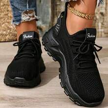 2026 Spring/Summer New Knitted Mesh Chunky Sneakers For Women, Thick Sole Casual Sports Shoes, Versatile White Sneakers, Ins Style - 919 Black - View 6
