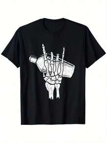 Camiseta de Algodón Estilo Vintage con Estampado de Eslogan de Lisboa, Camiseta de Bartender con Esqueleto, Unisex-Adultos, Negra, Talla Pequeña, Manga Corta, Adecuada para Hombres y Mujeres, Camiseta para Uso Diario en Verano, 100% Algodón, Tallas S-XXXL para Uso Diario en Verano. - Negro - Ver 1