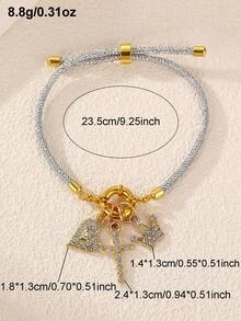 1 pièce/2 pièces Ensemble de bracelets tressés avec couronne en forme de cœur ornée de strass or et argent, convient pour la décoration quotidienne - Multicolore - Voir 8