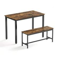 Esstisch-Set, Bartisch Mit 2 Essbänken, Küchentisch Mit Stühlen, Industrial Frühstückstisch Für Küche, Wohnzimmer, Partyraum, Naturfarben Und White - 黑色 - 查看 7