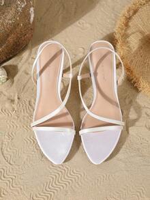 On feet& in love Women's Fashionable Elegant One-Strap Minimalist Versatile Open Toe High Heel Sandals, Suitable For Pairing With Dresses In Summer - White - View 6