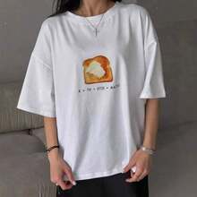 Tops de mujer, playera blanca de algodón con diseño de pan con mantequilla, estilo divertido y versátil para primavera verano 2026 - Blanco - Ver 7