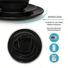 ANDROMEDA INC Vajilla de cerámica moderna Piezas: Taza, Plato Hondo, Ensaladera y Plato Trinche.Cubierta Porcelanizada Resistente a Altas Temperaturas, para Lavavajillas y Microondas. - Negro - Ver 3