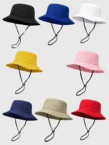 1pc Unisex Solid Color Drawstring Bucket Hat, Outdoor Travel Hiking Casual Lightweight Fashionable Sun Hat, Suitable For All Ages, Summer UV Protection - MianDi - View 12