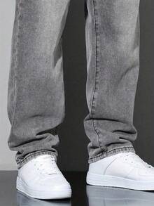Tween Boys' Campus Fashion Denim Jeans, Casual Versatile Street Style Straight Leg Denim Pants - Grey - View 5