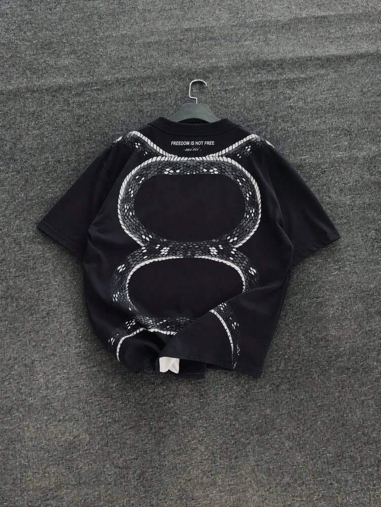 Áo thun nam Fractyr in hai mặt dáng rộng, họa tiết rắn Ouroboros đen wash vintage, phong cách workwear street casual, chất mềm tay ngắn cổ tròn phù hợp đi phố và dạo đêm - màu đen - Xem 6