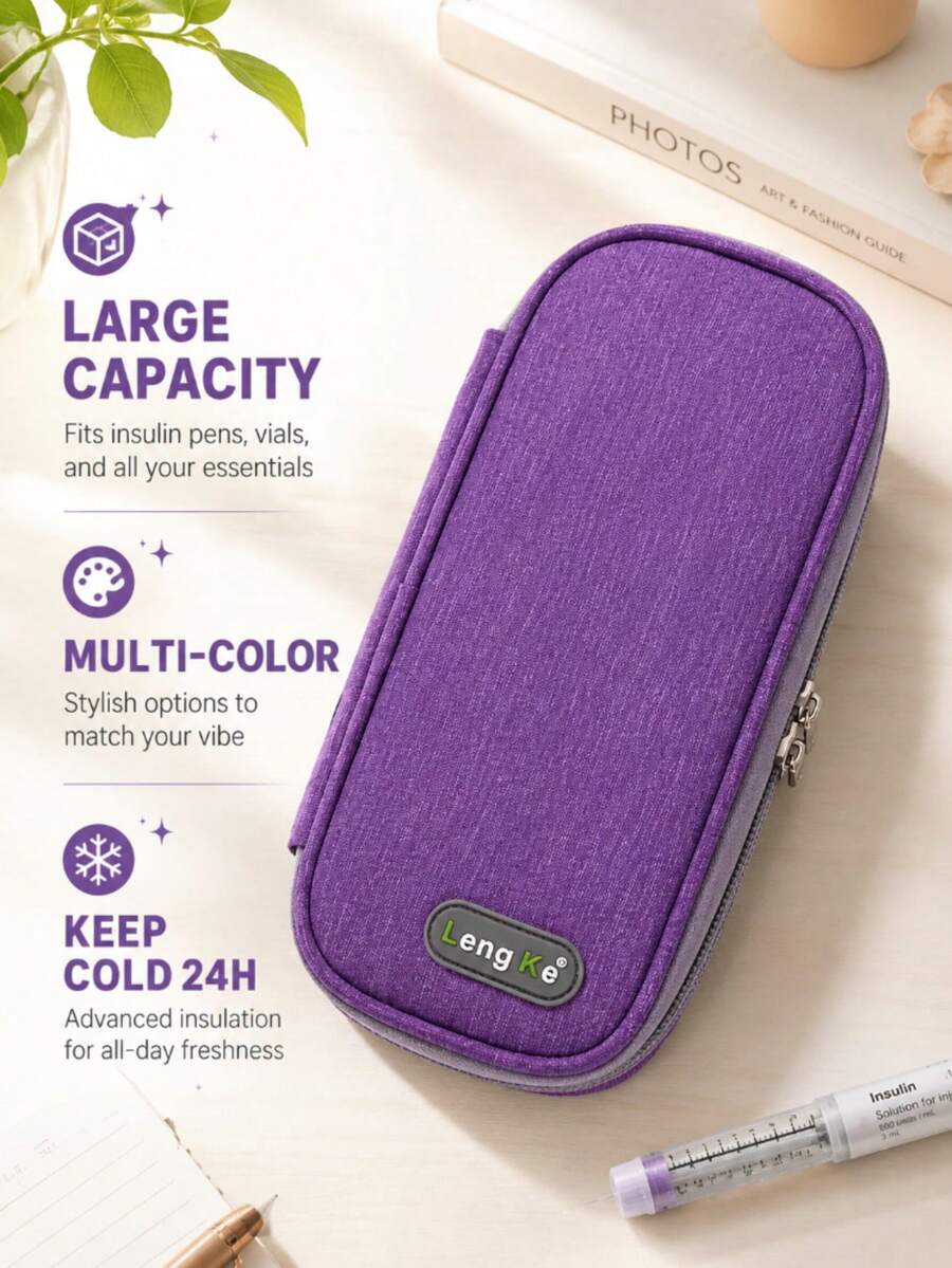 High-Quality Insulin Cooler Bag - Large Capacity Storage Bag, Portable, Suitable For Outdoor Travel And Daily Use, Includes Two Cold Packs - Purple - View 1