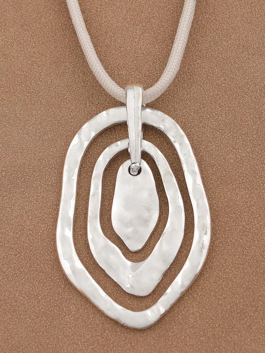 1pc Fashionable Silver & Gold Tone Asymmetric Hollow Square Pendant Necklace, Suitable For Women's Daily Wear, 18 Inches + 2 Inches Extension Chain - Silver Irregular Circles - View 1