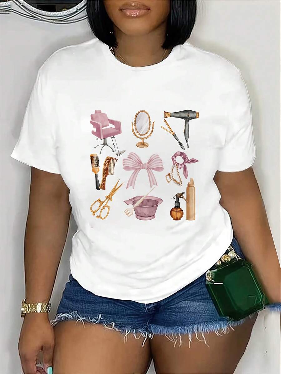 Women's T-shirt Camiseta de mujer cómoda y casual de manga corta y cuello redondo, adecuada para todas las estaciones. - Blanco - Ver 1