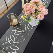 1pc Elegant Gold-Plated Birthday Decoration Table Runner, Suitable For 18th, 20th, 40th, 50th, 60th Birthday, Anniversary, Retirement Party Supplies, Happy Birthday Party Decor - Silver - View 17
