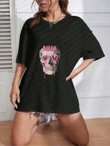 1 pieza Camiseta Skull-Love-Eyes-–-Grunge-Streetwear--Edgy-Tee 180g - Negro - Ver 5