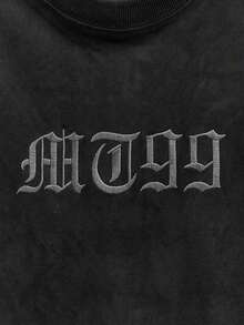 Camiseta de hombre MODCRASH con bordado de letras, de hombros caídos, ropa urbana, gótica, emo, camiseta gráfica de primavera a verano, estilo retro americano, unisex, ajuste relajado para atuendos de verano - Adecuado para uso diario y atuendos de vacaciones de verano. - Negro - Ver 5