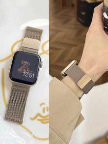 1件不鏽鋼磁吸金屬錶帶，適用於 Apple 智慧手錶 40mm 41mm 38mm 42mm 44mm 45mm 46mm 49mm，時尚可調節米蘭式錶帶，相容 I-Watch Series Ultra/11/10/9/8/7/6/5/4/3/2/1 - 香檳色 - 查看 4