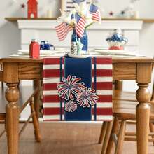 1pc Memorial Day Decorative Table Runner, July 4th Decorative Table Runner, Independence Day Kitchen & Dining Table Decor, Home Party Decoration - Red - View 6