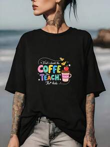 Primero el café, luego te enseñaré. Camiseta divertida para profesores - Regalo perfecto para la vuelta al cole, el Día del Maestro, actividades de team building en la oficina y reuniones familiares - Camiseta estampada suave y cómoda para mujeres. - Negro - Ver 7