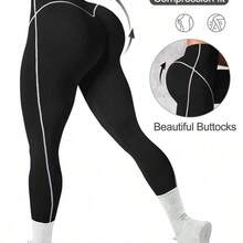 MewMuse. Seamluxe  Sport 1 pieza Leggings de yoga para mujer con patrón de rayas de contraste en blanco y negro - Blanco y Negro - Ver 2