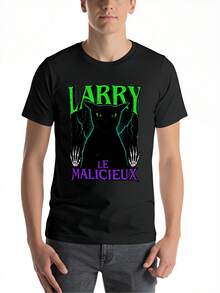 T-shirt unisexe à manches courtes convenant aux Français - Larry le chat espiègle et le graphique Lakaka Brainrot, t-shirt col rond décontracté, lavable en machine, pour toutes les saisons, design iconique pour le port décontracté et les événements thématiques (vêtements décontractés polyvalents) - Noir - Voir 2