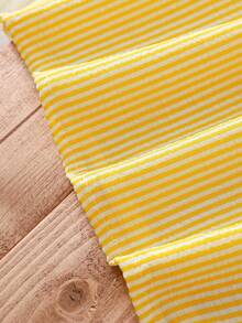 Gaun Kasual Anak Perempuan Motif Bunga Warna-warni Bergaris dengan Tali Bahu Tipis, Cocok untuk Aktivitas Luar Ruangan Sehari-hari di Musim Panas - Kuning - View 4