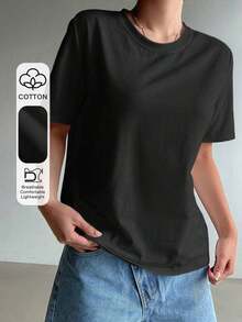 Camiseta básica de mujer de manga corta y unicolor, primavera/verano - Multicolor - Ver 1
