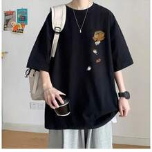 Camiseta de manga corta para hombre, tallas M-8XL, estilo coreano, holgada, estilo vintage americano, con estampado de gatito de dibujos animados, versátil, a la moda, para parejas. - Blanco - Ver 4