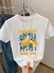 playeras de mujer con estampado de limones "Lemonade with love", playera de algodón fresca y colorida, ideal para primavera y verano 2026 - Blanco - Ver 7