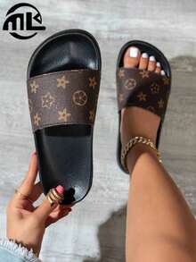 Elegant, Soft, Comfortable, Minimalist And Versatile Women's Sandals With Chain Decoration, Casual Flat Slippers For Indoor And Outdoor Use - 布朗 4 - 查看 8
