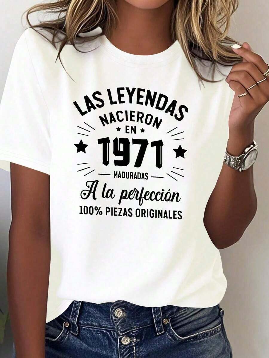 ComfortableCamisetas Gráficas España LAS LENDAS NACIDON EN 1971 Camiseta cómoda de algodón puro para mujer 100% algodónFashion All-match Women's Short Sleeve T-shirt, Basic Style for Inner & Outer Wear - Blanco - Ver 1