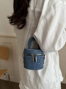 Novedad 2026: Estuche de Maquillaje Único de Alta Calidad al por Mayor, Mini Bolsa para Lápices Labiales, Bolso Bandolera para Mujer - Neblina azul - Ver 5