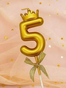 3D皇冠蝴蝶結0-9數字蠟燭，生日蛋糕蠟燭，生日派對裝飾插蠟燭 - 金色 - 查看 11