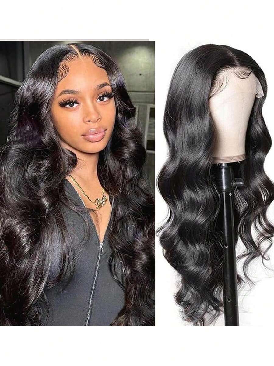 Perruque en cheveux humains ondulés, densité 200, avec lace frontale transparente HD 13x4, noire, 30 à 40 pouces (76 à 101,6 cm). Lace frontale pré-épilée.