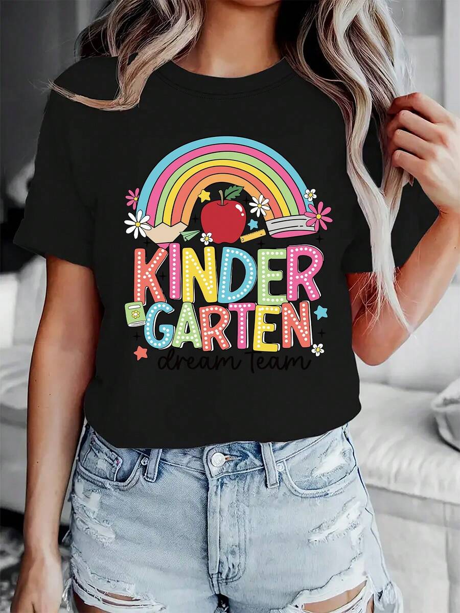 Camiseta de manga corta de verano para mujer, diseño estampado a la moda, top pullover versátil para damas