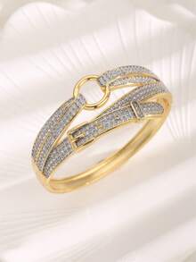 1pc 18K Gold Plated Copper Zirconia Decorated Bracelet, Suitable For Women's Daily Wear - Gold - View 3