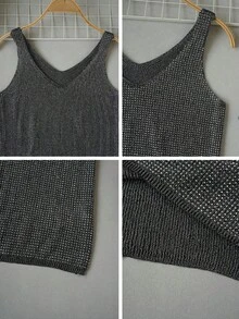 2026 Sommer Neu Elegante strukturierte gerippte Damenweste mit gekreuztem V-Ausschnitt, ärmellos figurbetontes Casual Strickpullover Top, vielseitig für Urlaub in Schwarz - Schwarz - Übersicht 8