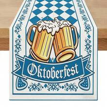 1pc Funny Oktoberfest Element Pattern Table Runner, Blue White Yellow Color, Retro Style, Rectangular, Home Decor, Suitable For Family Gathering, Indoor/Outdoor Decoration, Entryway, Coffee Table, Living Room Ambiance, Kitchen Dining, Holiday Natural Gift - Blue and White - View 10