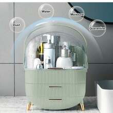 Women's Cosmetics Storage Box, Desktop Display Cosmetic Box With Handle, Lid And Drawer, Bathroom And Dressing Table Cosmetic Storage Container - 淺綠色 - 查看 2