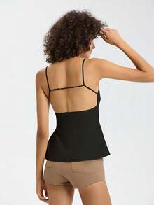 Women's Casual Solid Color Backless Camisole Tank Top Summer Black - Black - View 4