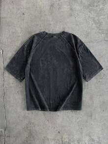 Camiseta de manga corta casual y holgada para hombre, camiseta gráfica suelta y corta con estampado de lavado de bloque de color negro para hombre, camiseta holgada y corta con estampado para hombre, streetwear - Negro - Ver 2