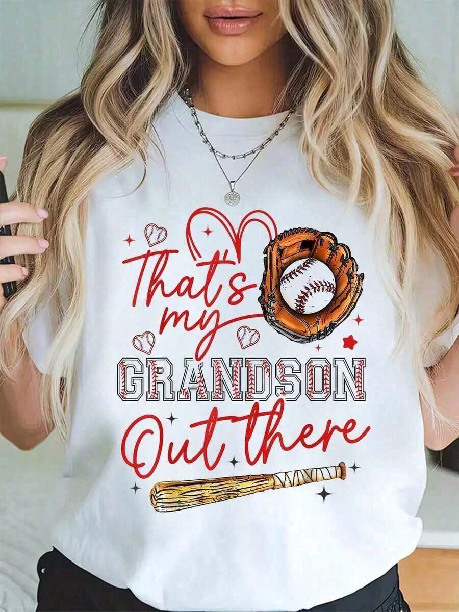 Ese es mi nieto ahí fuera - Camiseta de béisbol para el Día de la Abuela - Camisetas de verano con estampado gráfico sencillo e informal, idea de regalo perfecta para el Día de la Madre. Adecuada para primavera, verano y otoño. - Blanco - Ver 1