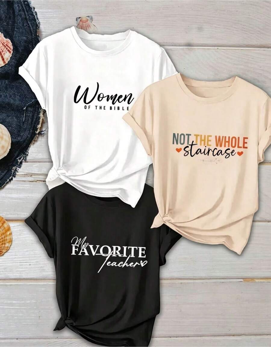 3 Artículo de streetwear, Top oversized cuello redondo daily outings, camping, concerts, hip-hop, rock, and rap events moda Camiseta casual de manga corta para mujer, con motivos bíblicos femeninos, no la escalera completa, camiseta con estampado de mi maestra favorita, camiseta de manga corta con cuello redondo para mujer, top deportivo casual de algodón puro y transpirable, camiseta para mujer como regalo de vacaciones. - Blanco - Ver 1