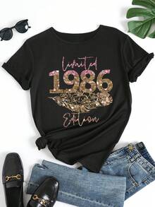Camisetas de cuello redondo 2026 LH260107 (paquete de 10 piezas), lavables a máquina, camiseta estampada con cuello redondo para primavera y otoño - ropa de moda para mujer para uso diario, camiseta de talla estándar B1 - Negro - Ver 2