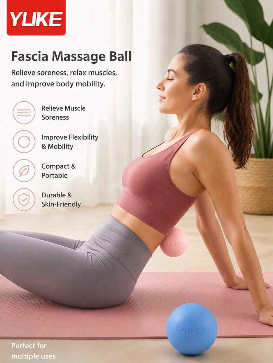 Bola Pijat Silikon YUKE, Bola Fascia Pereda Nyeri Otot Jaringan Dalam, Bola Pijat Titik Pemicu Portabel untuk Kebugaran, Yoga, dan Gym